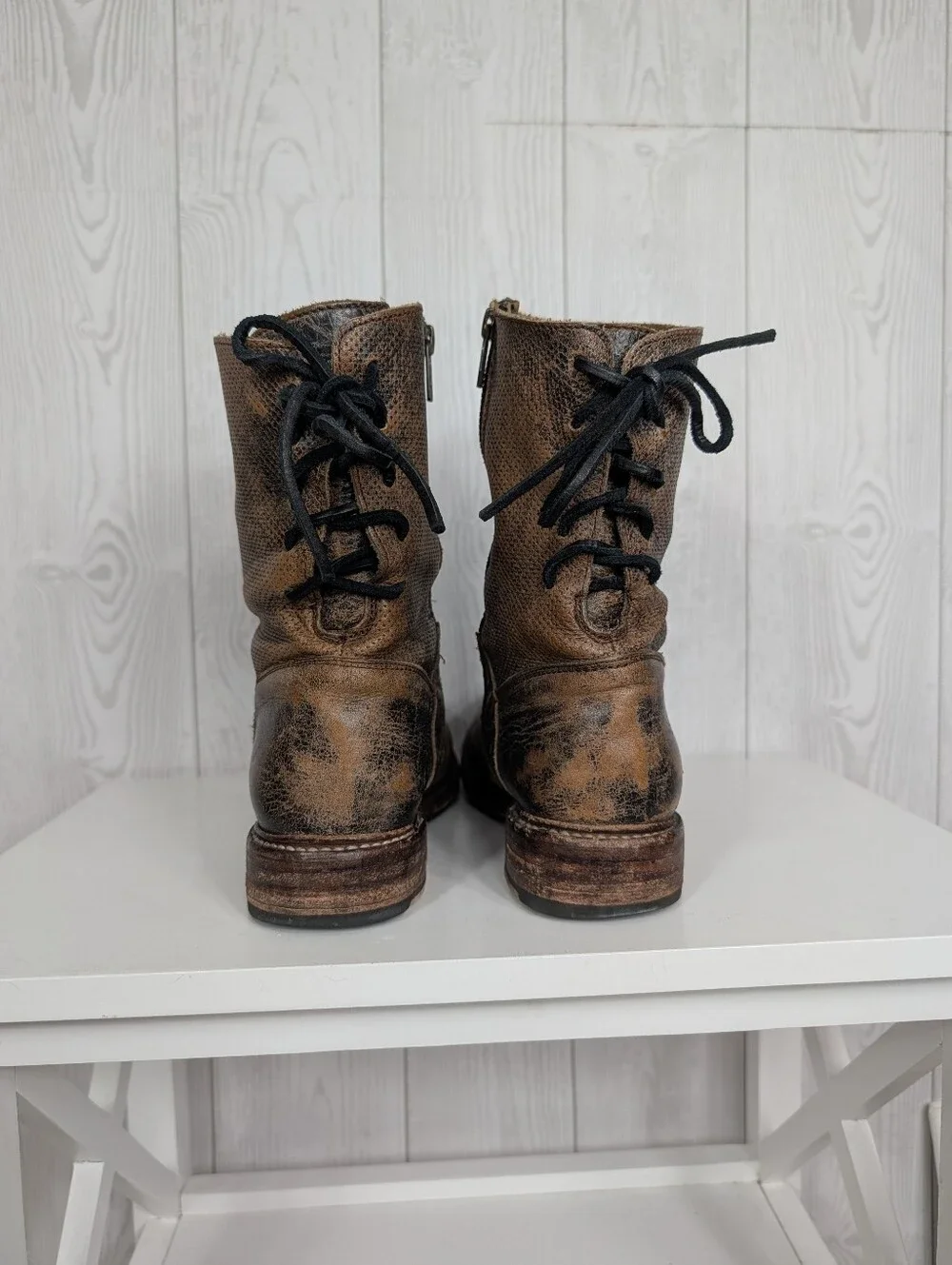 Bed Stu Leather Boots Women's Size 9 with Zipper Purposefully Distressed